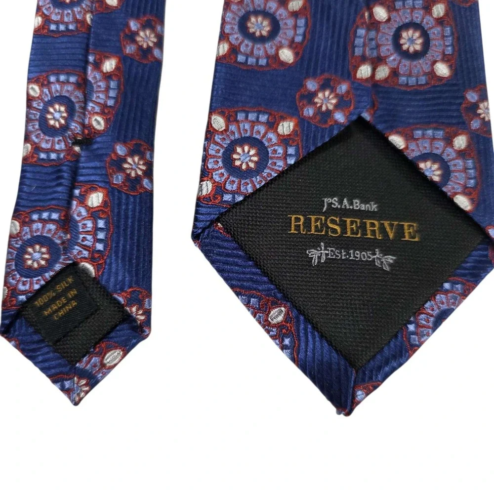 JOS. A. BANK RESERVE Men's Necktie Blue‎ Floral Silk 58 Inch Length Luxury